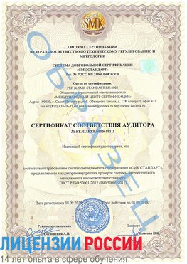 Образец сертификата соответствия аудитора №ST.RU.EXP.00006191-3 Кулебаки Сертификат ISO 50001